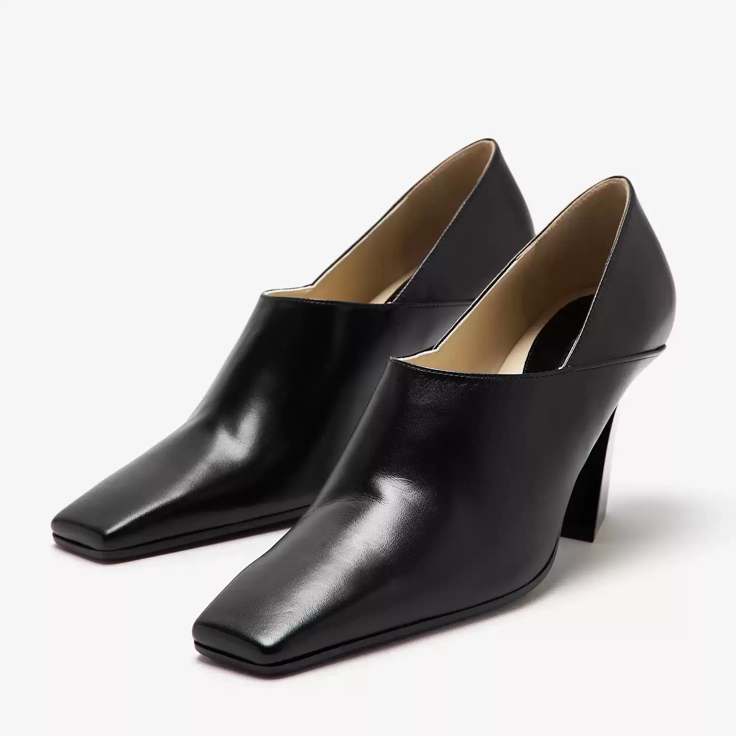 Women Formal Office Wear Shoes - Damskie czarne skórzane czółenka z kwadratowym