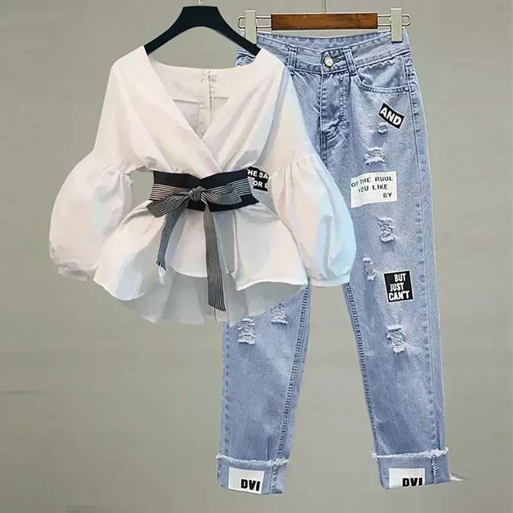 Women Formal Wear Tops - Kobiety Elegancki dekolt w szpic Pasek