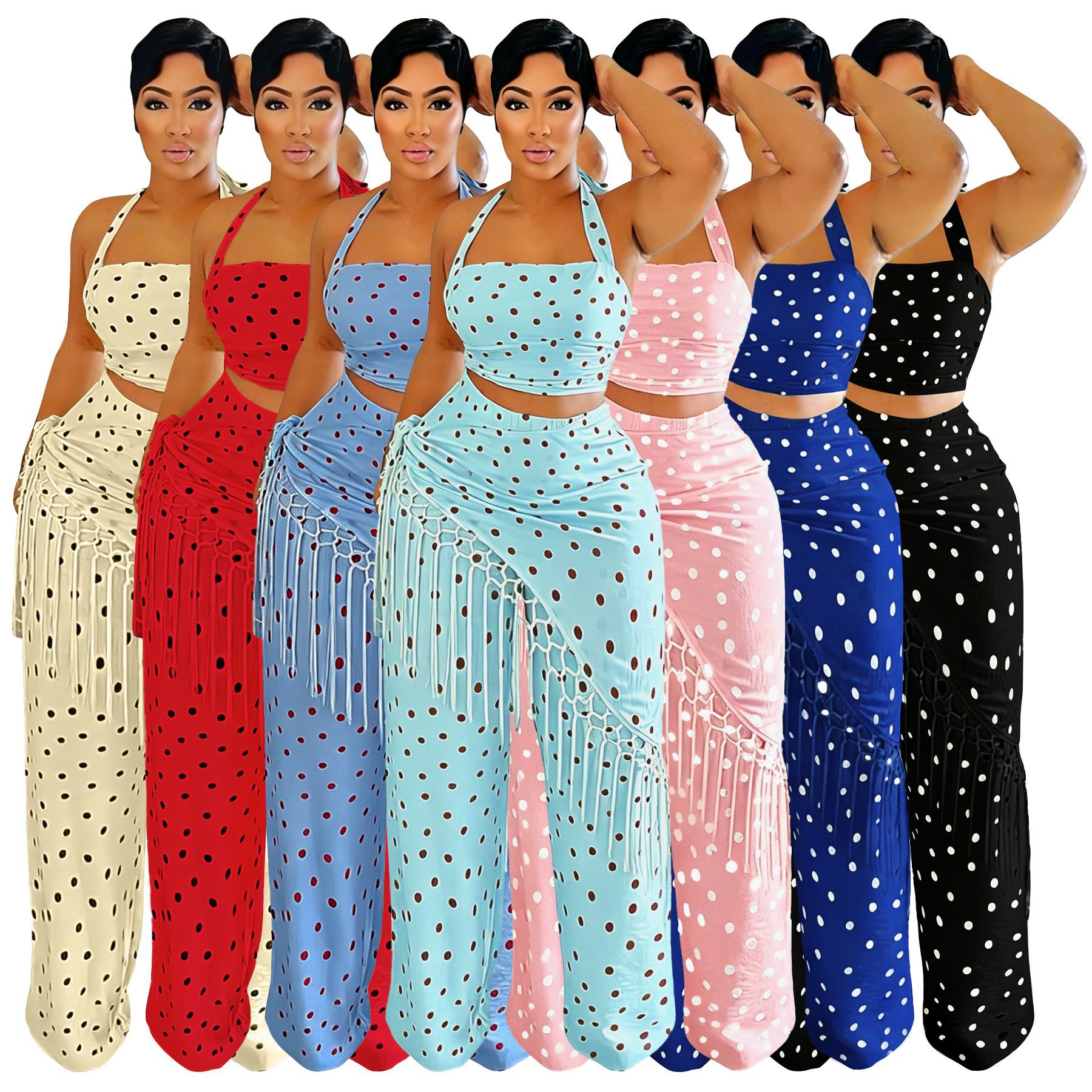 Women Formal Wear Tops - Damski Zestaw Spodni Dwuczęściowy Z Frędzlami
