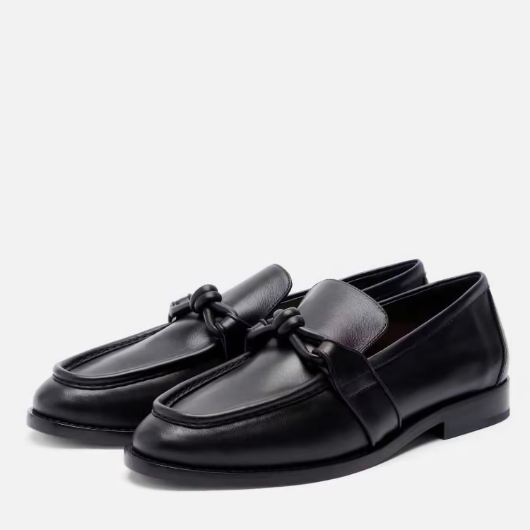 Women Formal Office Wear Shoes - Damskie skórzane mokasyny z węzłami, wsuwane,