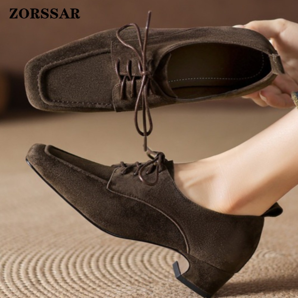 Damskie brązowe zamszowe oksfo – Women Formal Office Wear Shoes recenzja i cena
